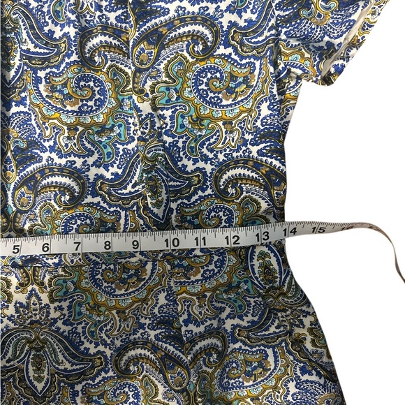J.Crew Paisley Print Dress Size 6 Blue Green Yellow Scoop Neck Short Sleeve - Picture 5 of 6